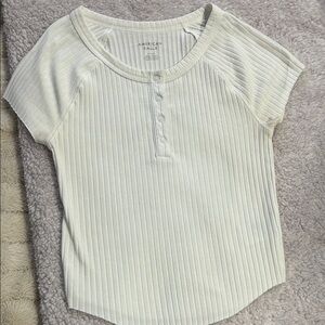 American Eagle Outfitters Women's White Ribbed Short Sleeve Tee